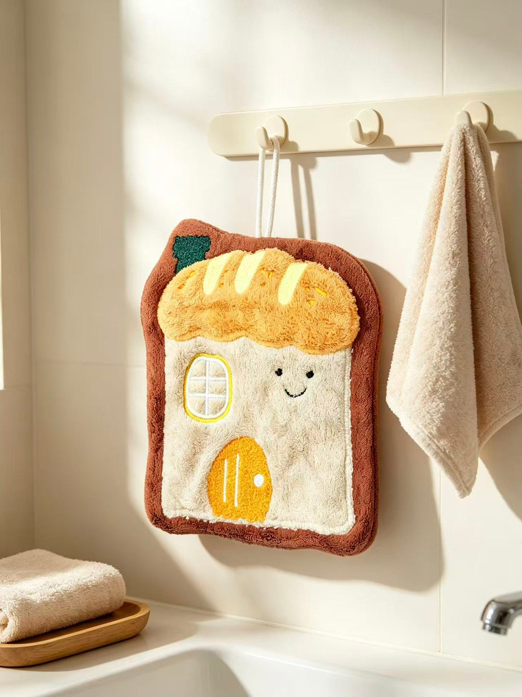 Towique House Shape Hand Towel – Soft Coral Fleece Bathroom Accessory