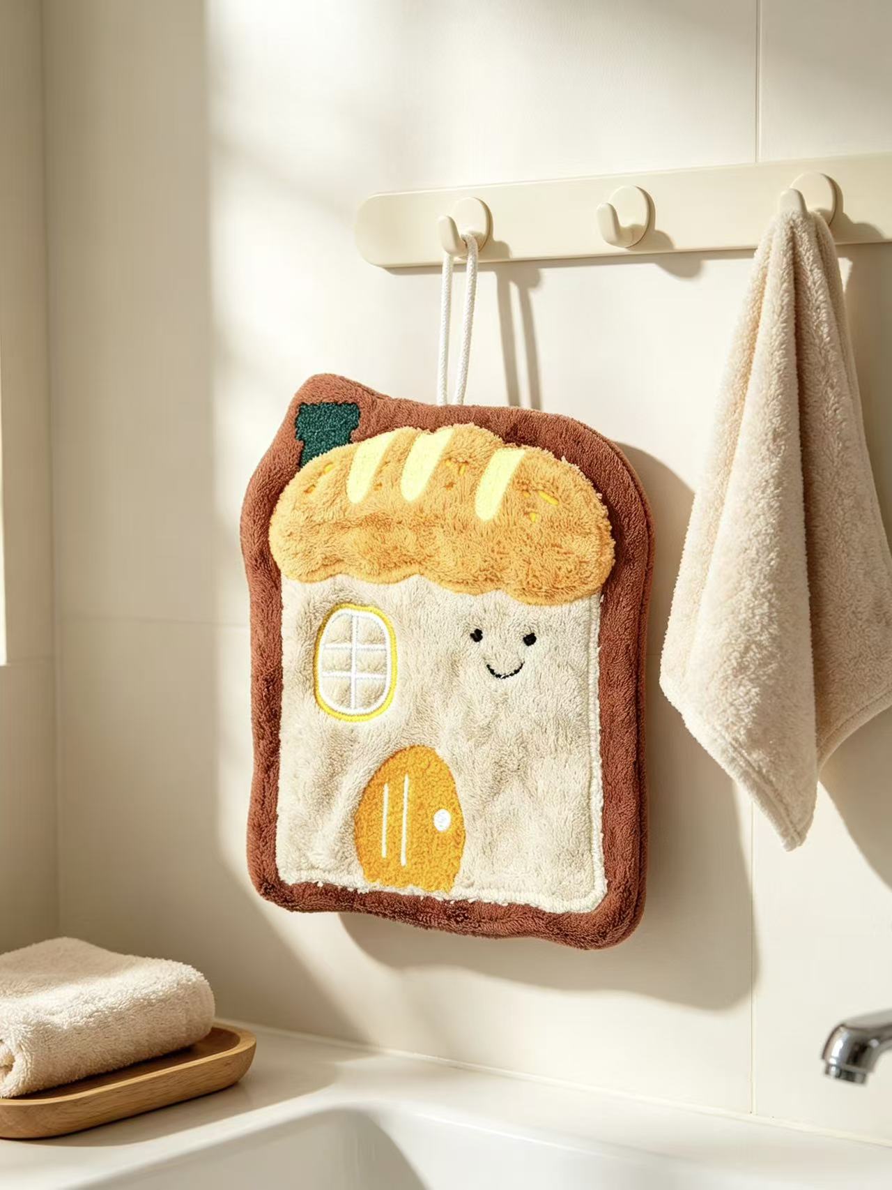 Towique House Shape Hand Towel – Soft Coral Fleece Bathroom Accessory