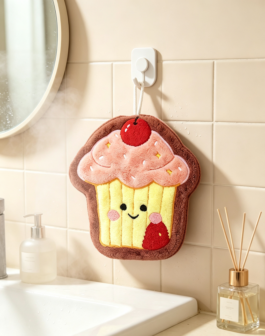 Towique Cupcake Shape Hand Towel – Soft Coral Fleece Kitchen & Bathroom Decor