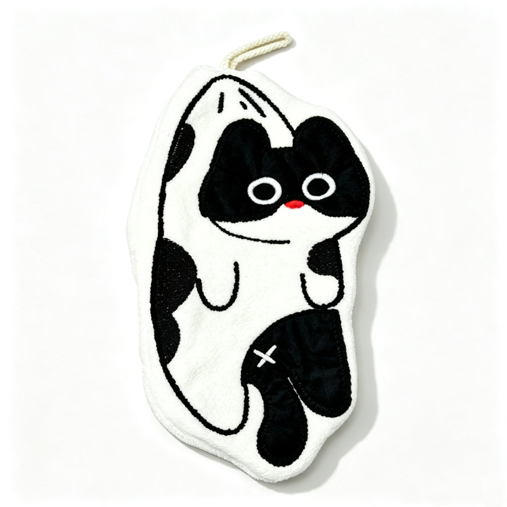 Towique Cat Shape Hand Towel – Quick-Dry Coral Fleece with Hanging Loop