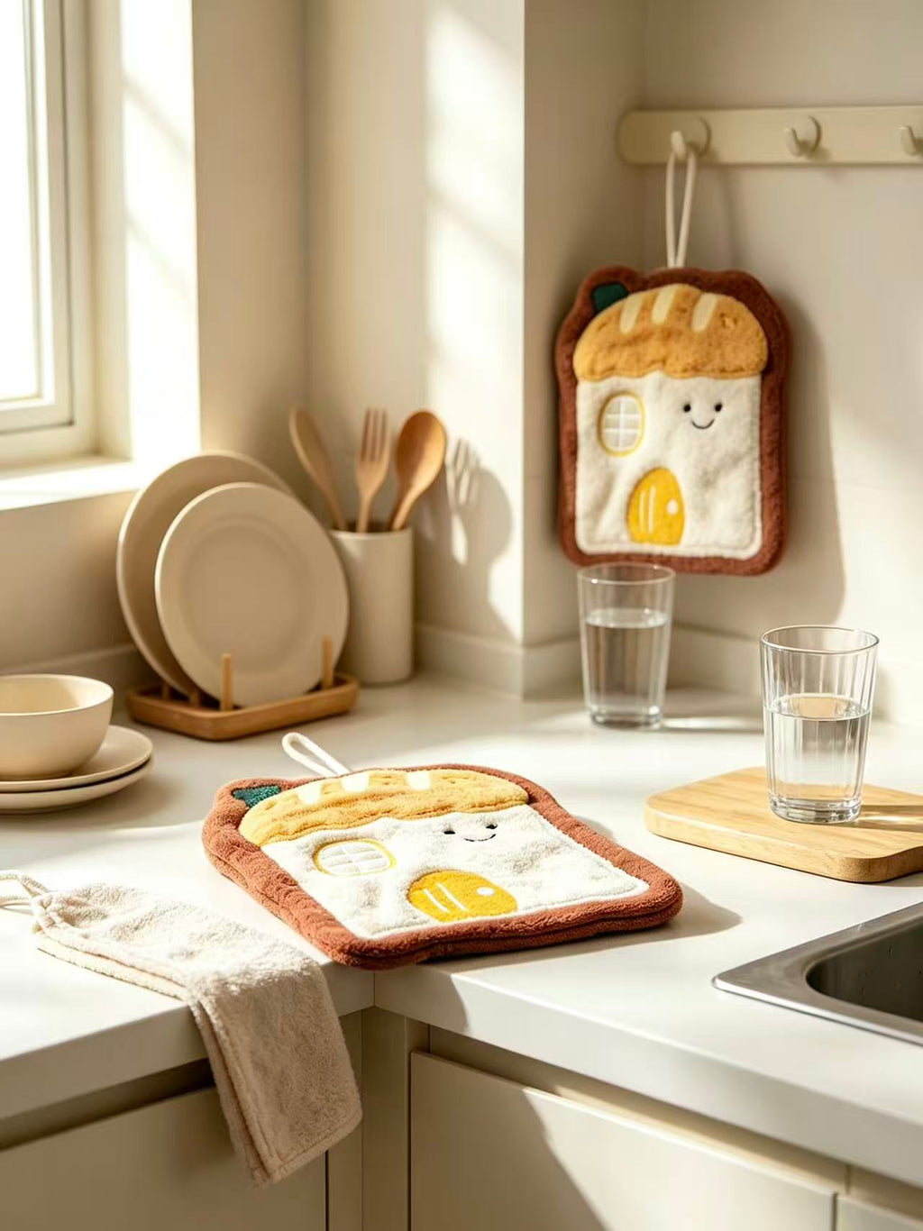 Towique House Shape Hand Towel – Soft Coral Fleece Bathroom Accessory