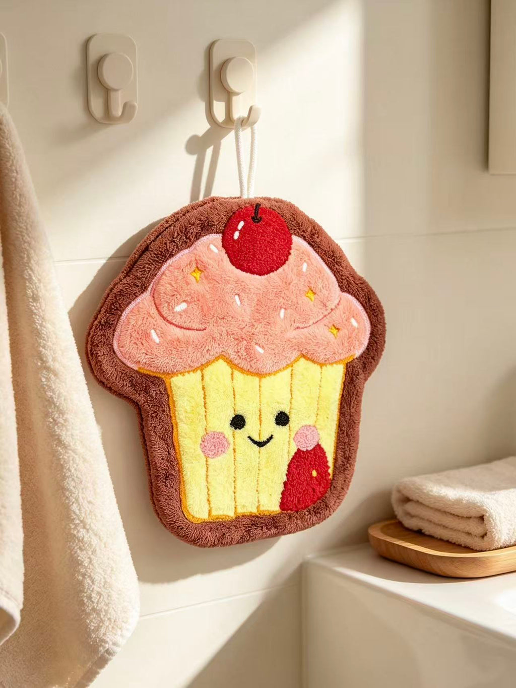 Towique Cupcake Shape Hand Towel – Soft Coral Fleece Kitchen & Bathroom Decor