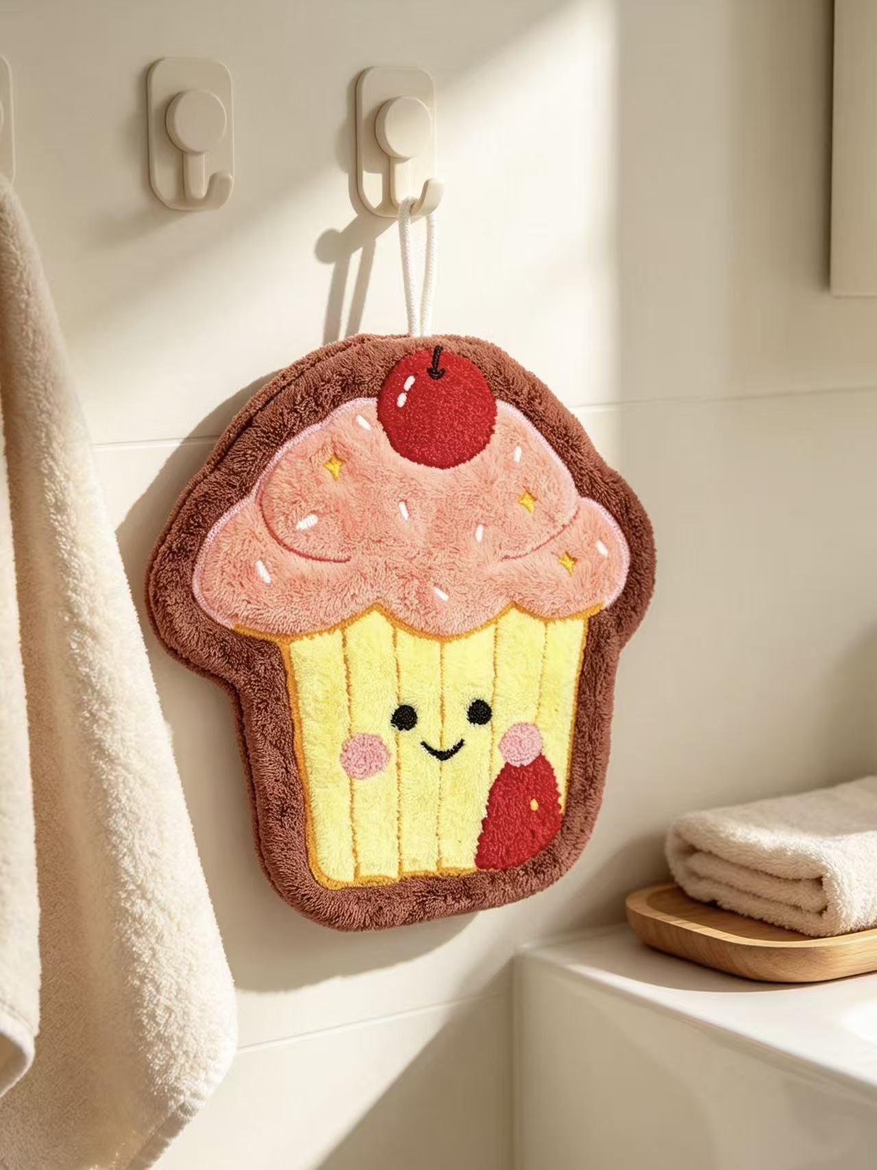 Towique Cupcake Shape Hand Towel – Soft Coral Fleece Kitchen & Bathroom Decor