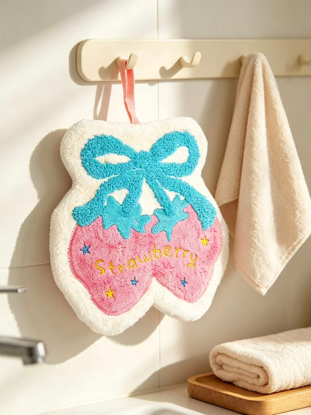 Towique Strawberry Shape Hand Towel – Soft Coral Fleece Kitchen & Bath Decor
